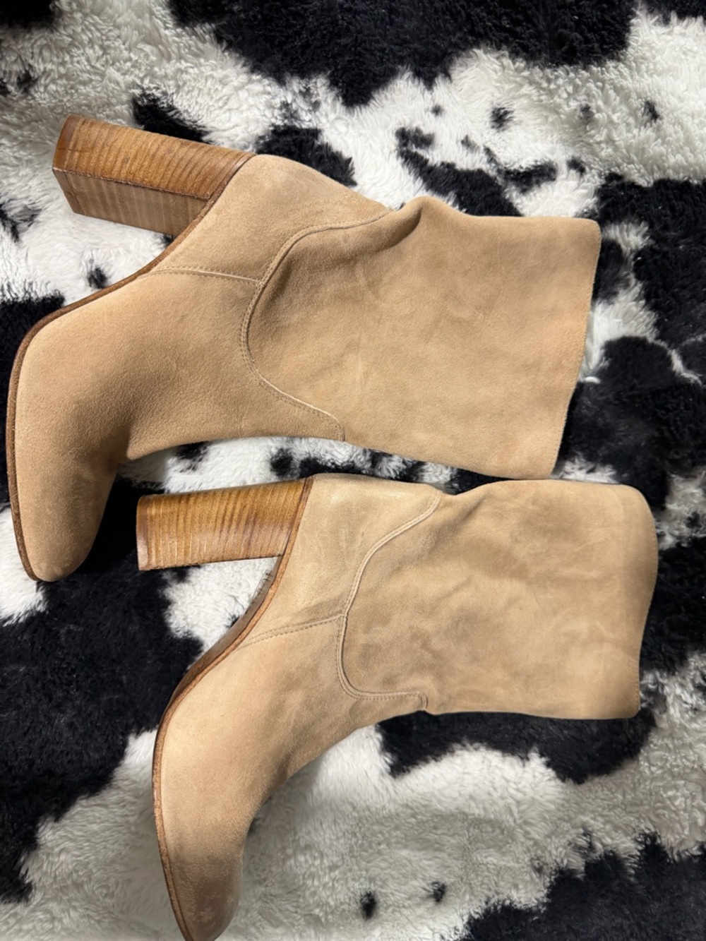 Free People Suede Tan Ankle Booties with Stacked Heel